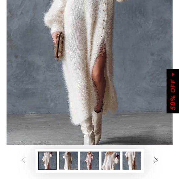 Elegant White Knit Dress with Button Detail - Picture 4 of 5